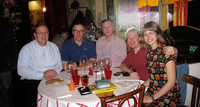 Jean-Pierre, François, Antoine, Me, Bronwen. Photo by the waiter!