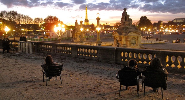 Paris at dusk, looking towards the Eiffel Tower