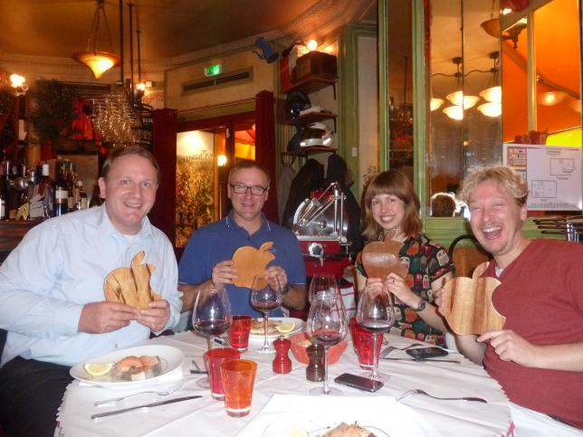 Jean-Pierre, François, Bronwen and me at restaurant Mathusalem. Photo by Antoine